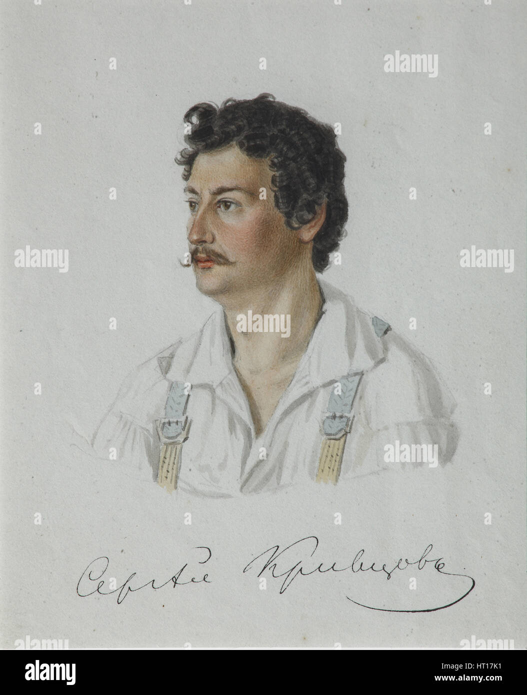 Portrait of the Decembrist Sergey Krivtsov (1802-1864), 1828. Artist: Bestuzhev, Nikolai Alexandrovich (1791-1855) Stock Photo