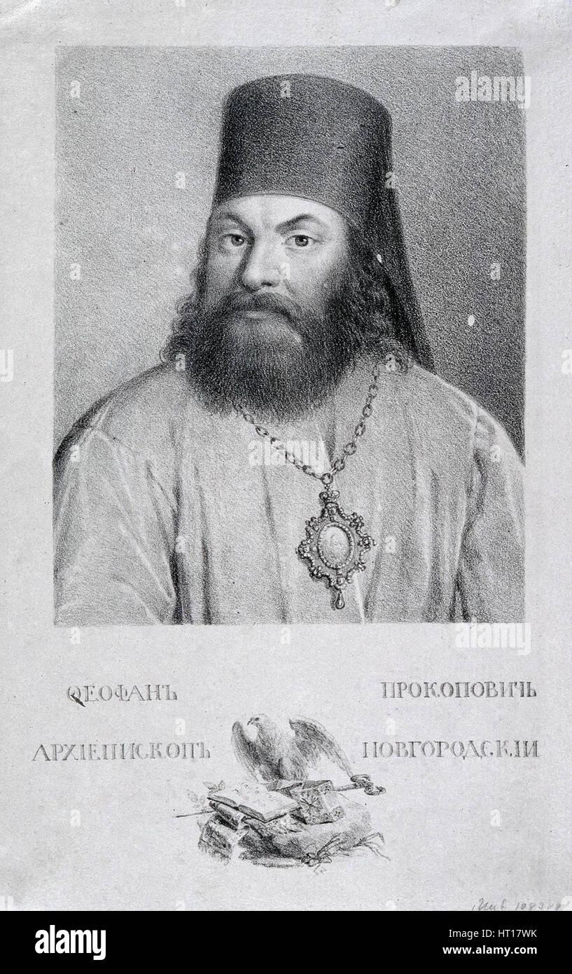 Portrait of the Poet Theofan Prokopovich (1681-1736), 1818. Artist: Venetsianov, Alexei Gavrilovich (1780-1847) Stock Photo