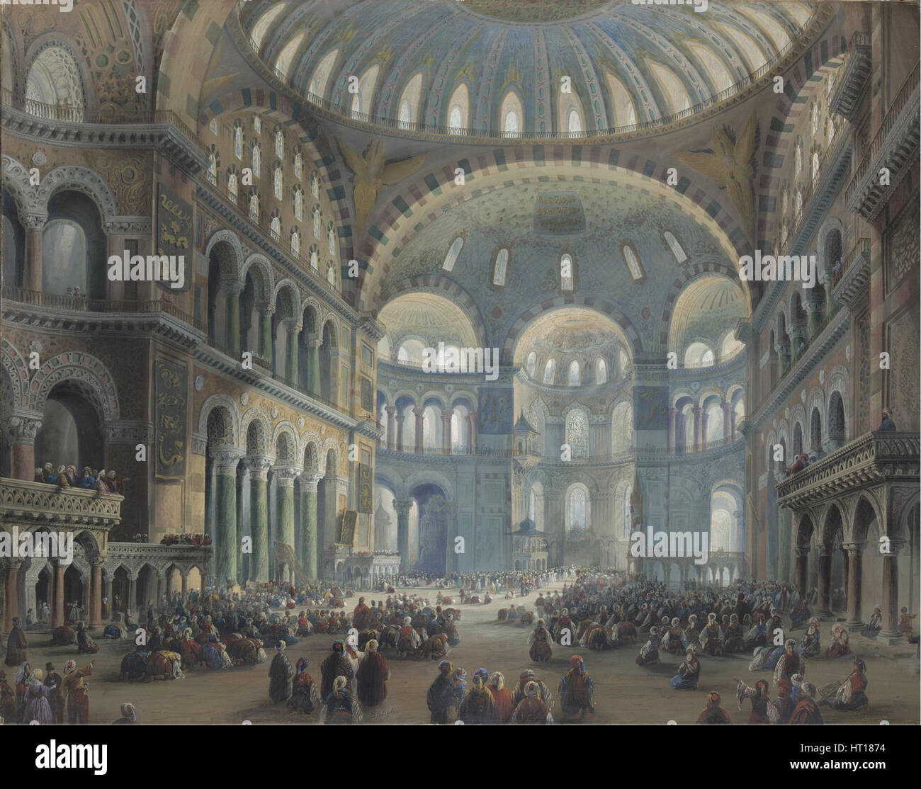 Interior of the Hagia Sophia in Constantinople. Artist: Bossoli, Carlo (1815-1884) Stock Photo