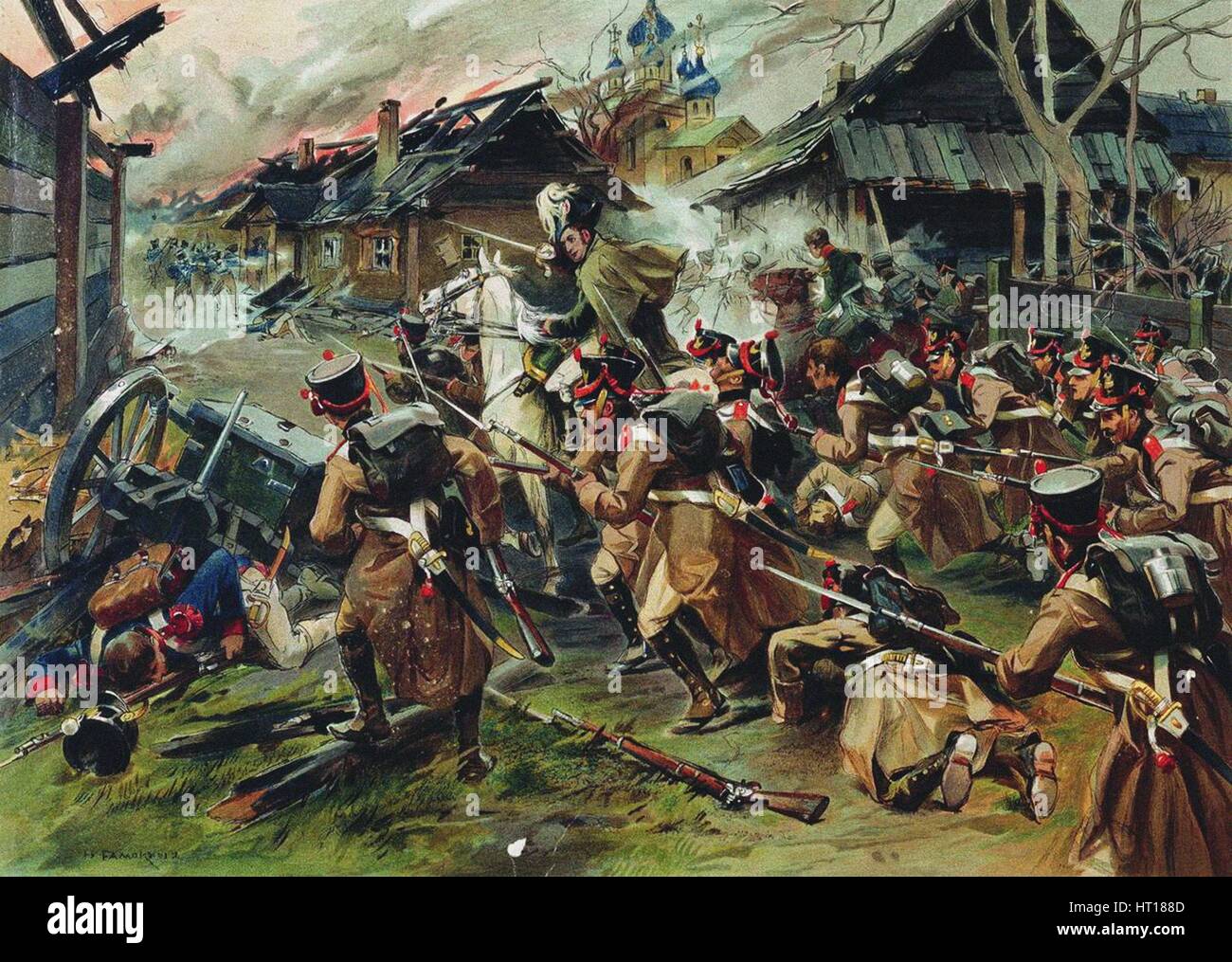 The Battle of Maloyaroslavets on 24 October 1812, 1900-1910. Artist: Samokish, Nikolai Semyonovich (1860-1944) Stock Photo