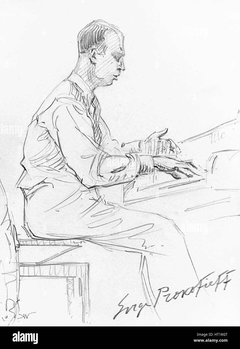 Sergei Prokofiev playing his Piano Concerto No. 3, 1936. Artist: Wiener, Hilda (1877-1940) Stock Photo