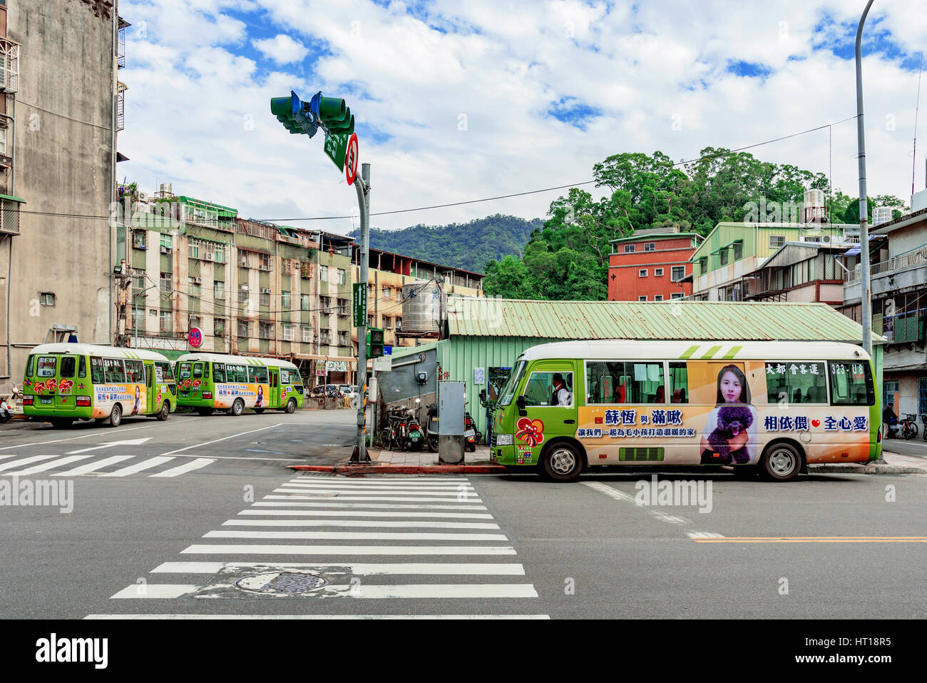 TAIPEI, TAIWAN - NOVEMBER 11: This is a bus station in the Xiangshan area of Taipei  near the financial district on November 11, 2016 in Taipei Stock Photo