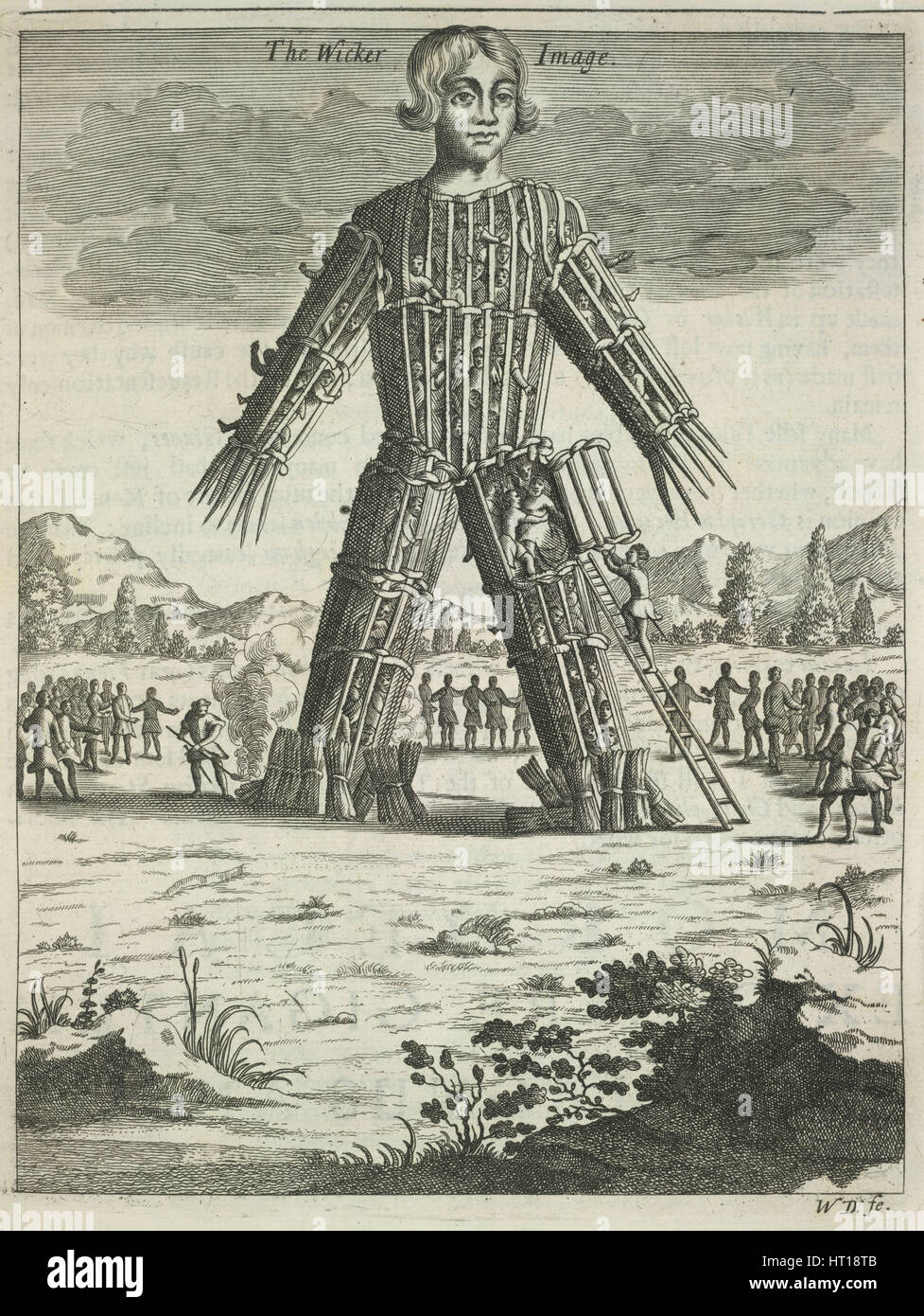 Wicker man (from Britannia Antiqua Illustrata by Aylett Sammes), 1676. Artist: Anonymous Stock Photo