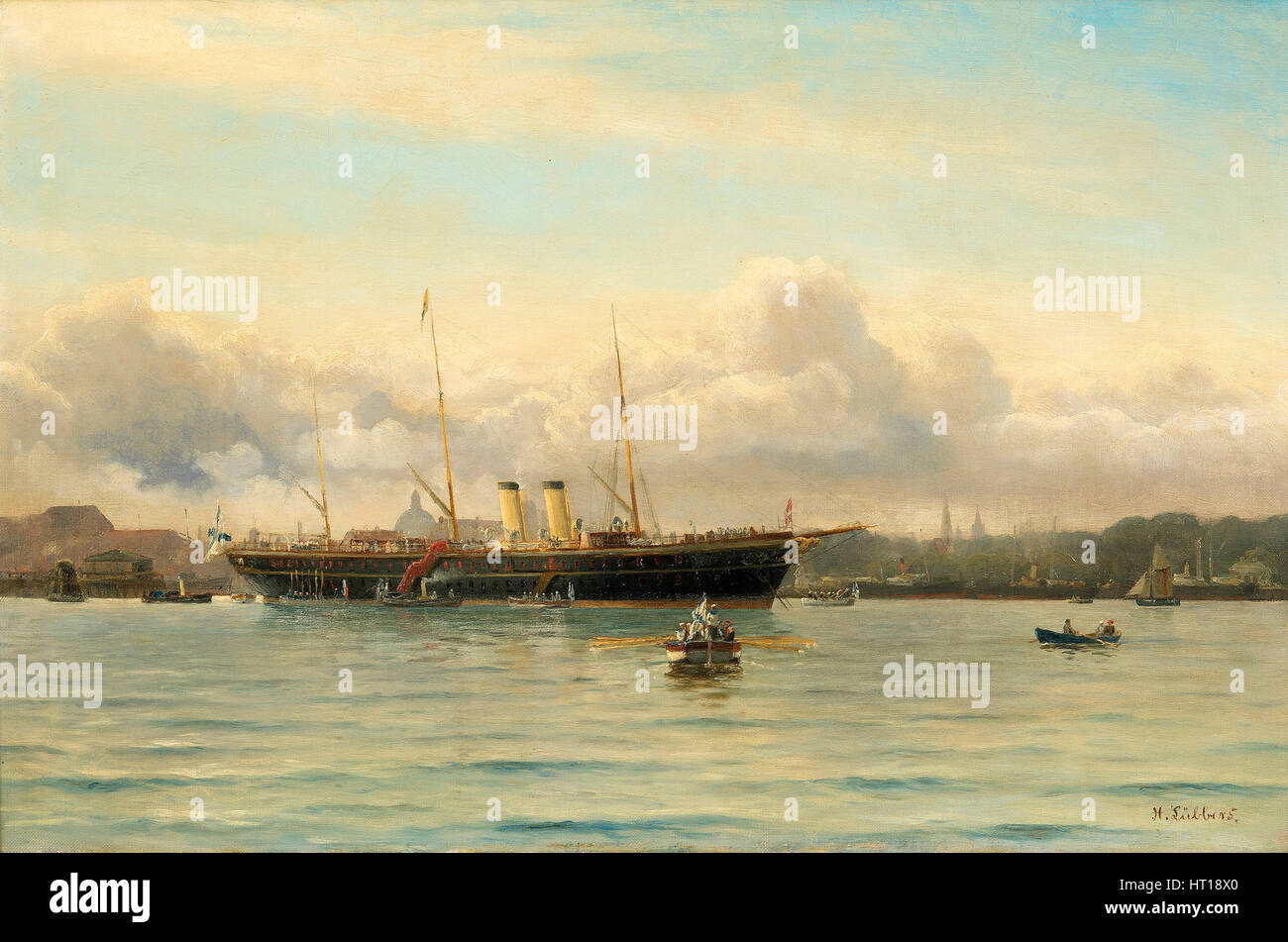 Imperial Yacht Polestar in Copenhagen Harbour. Artist: Lübbers, Holger Peter Svane (1850-1931) Stock Photo