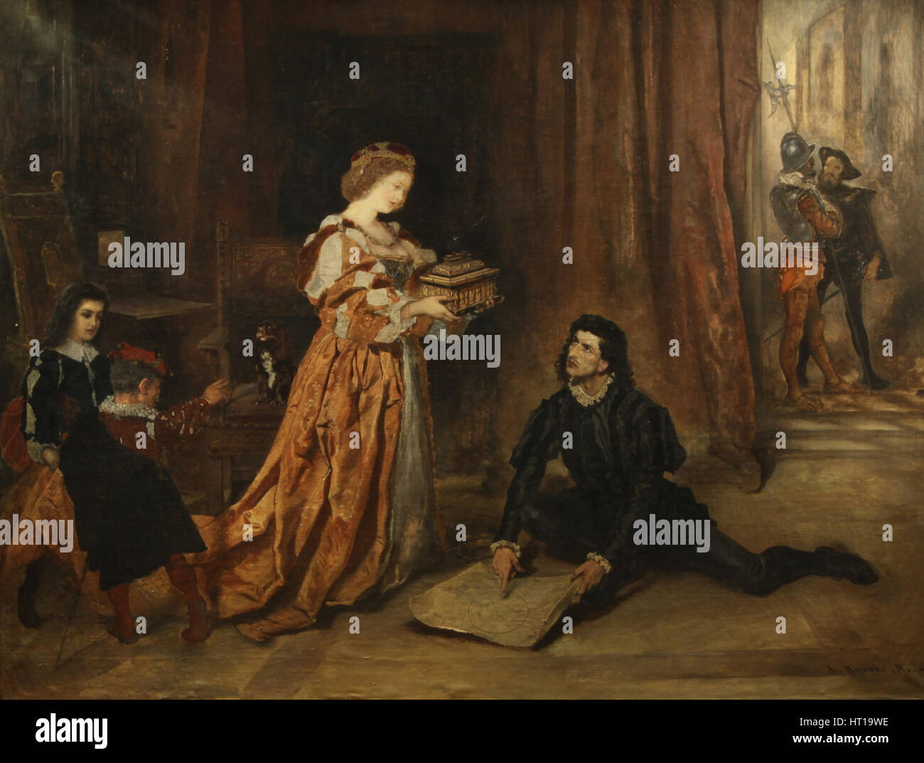 Columbus and Queen Isabella. Artist: Romako, Anton (1832-1889) Stock Photo