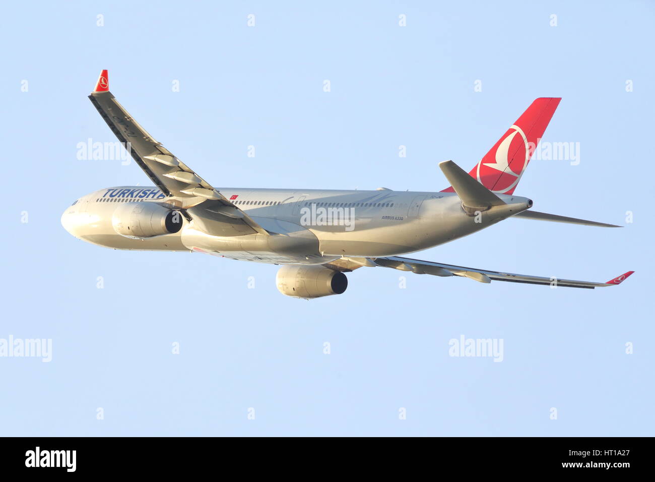 Turkish Airlines Airbus A330 TC-JNP departing from London Heathrow Airport, UK Stock Photo