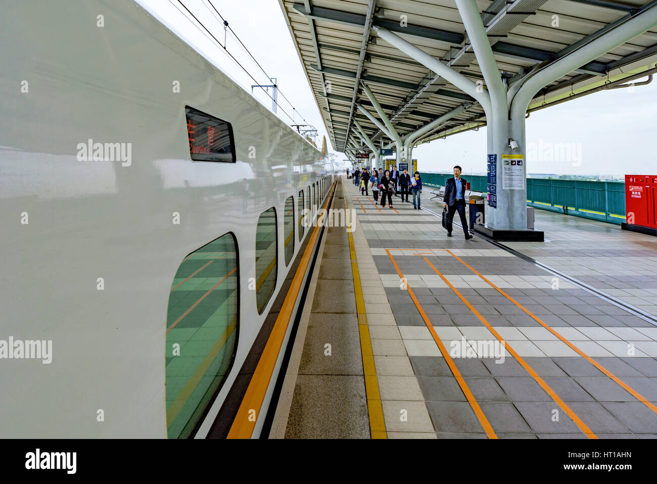 CHIAYI, TAIWAN - NOVEMBER 22: This is a high speed rail train departing from Chiayi for Zuoying station in Kaoshiung. These trains are a fast way for  Stock Photo