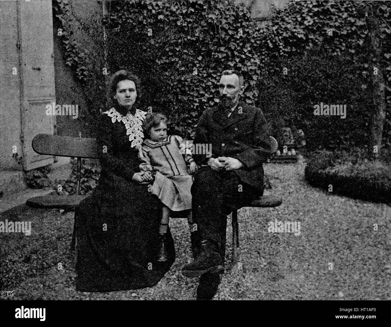 'M. and Mme Curie in the garden of their Paris house', c1902, (1903). Artist: Paris Ellis. Stock Photo