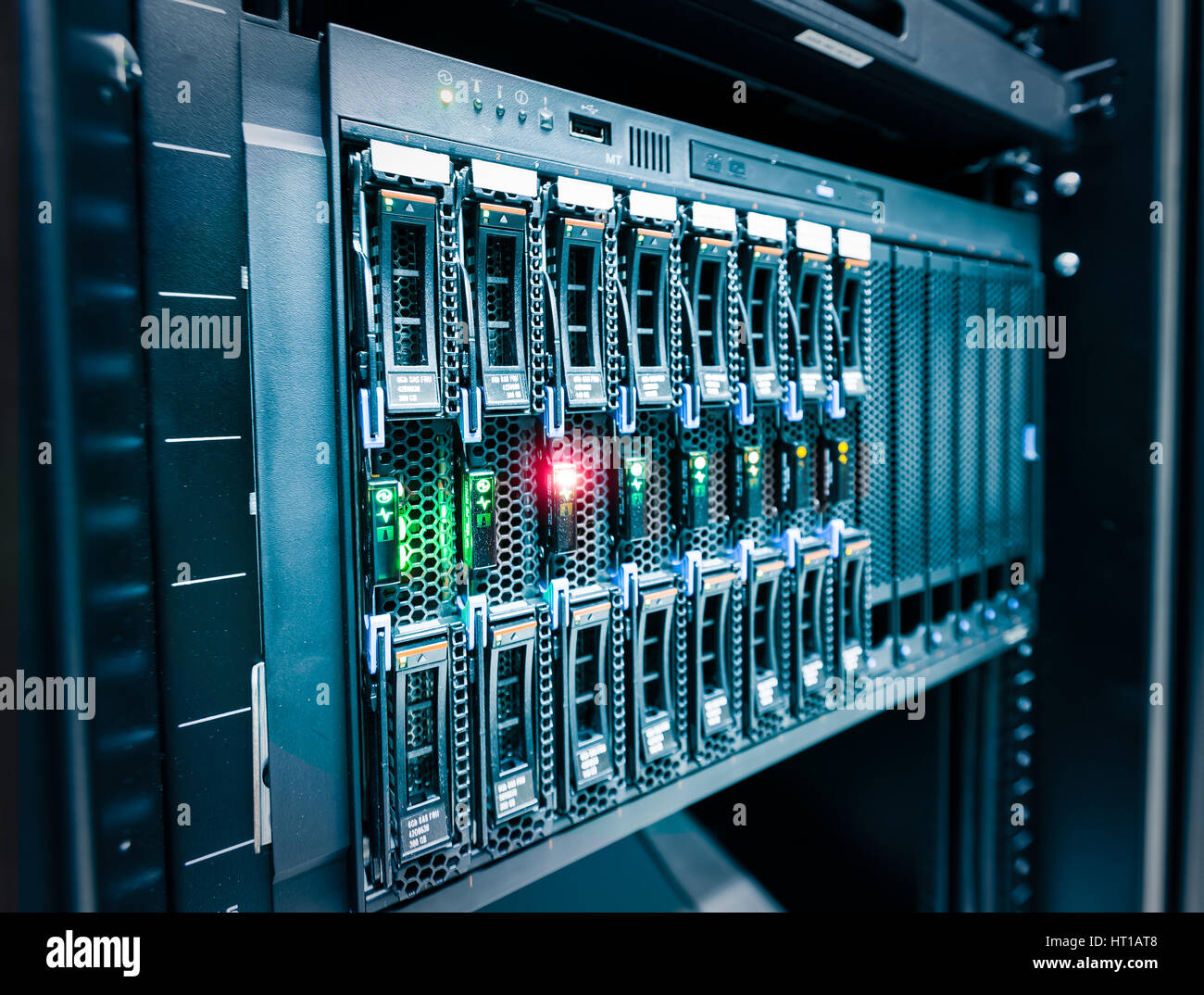 Computer Server mount on rack in data center room with red lighting alarm  Stock Photo - Alamy