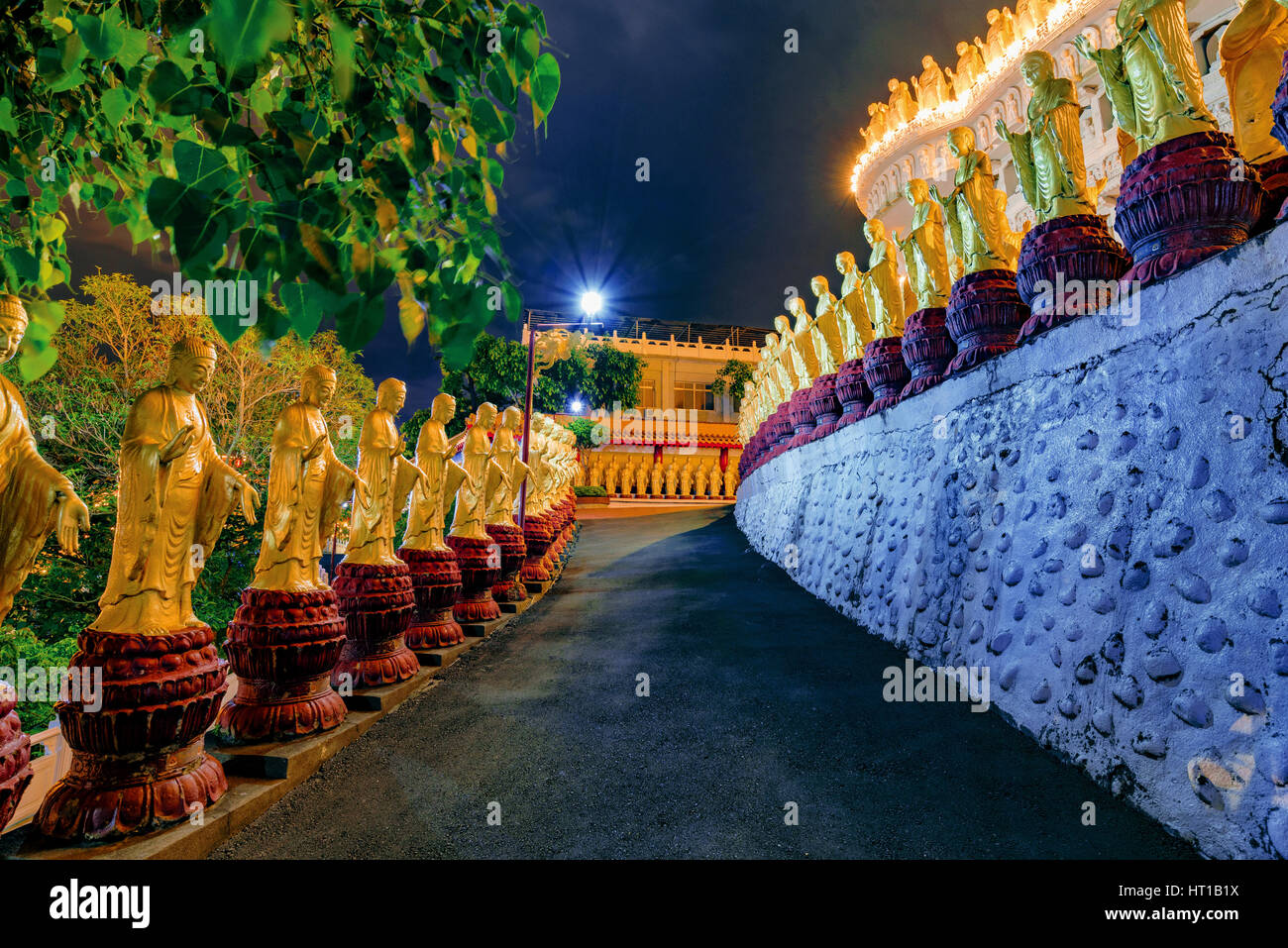 Buddha statues at night in Fo Guang Shan Stock Photo