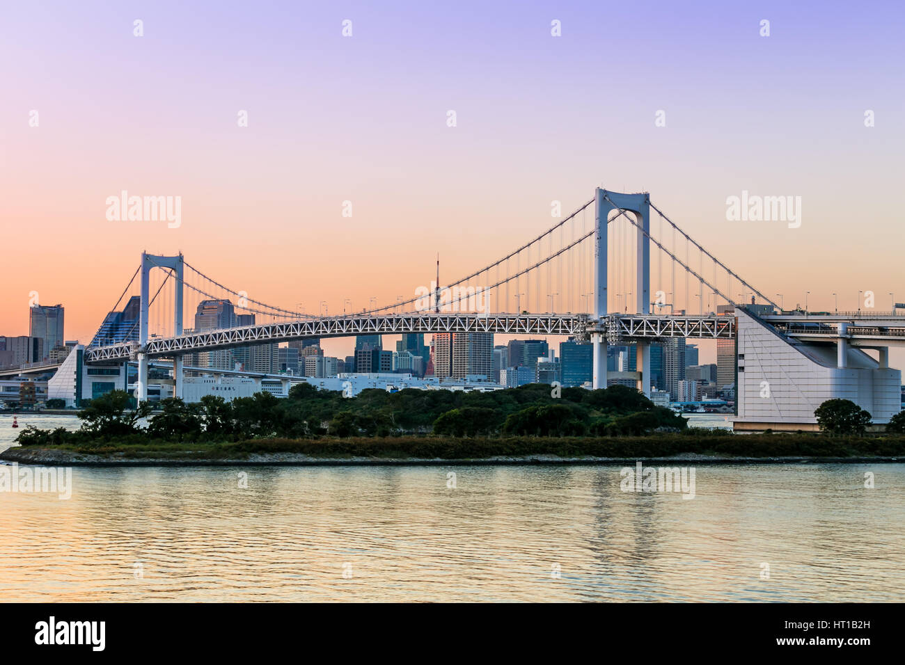 View of Tokyo bridge from odaiba at twilight time in Tokyo,Japan Stock Photo