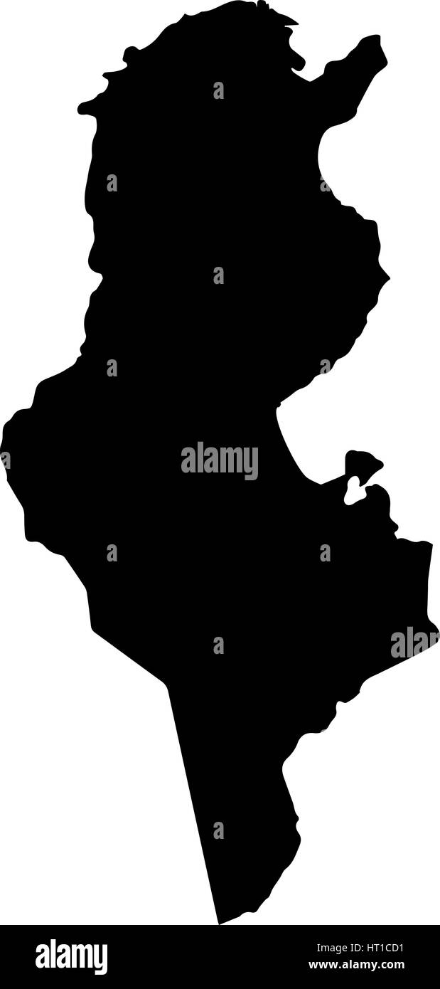 Tunisia vector map silhouette isolated on white background illustration. Stock Vector