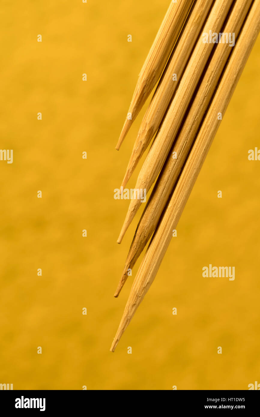 Macro photo of sharp points of bamboo skewers. Stock Photo