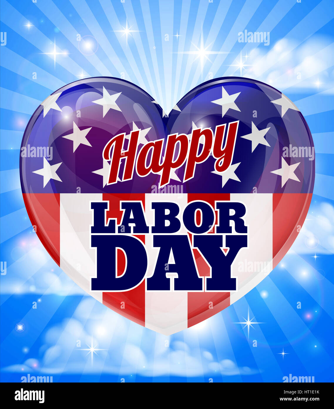 A Happy Labor Day background design with an American flag heart shape Stock Photo