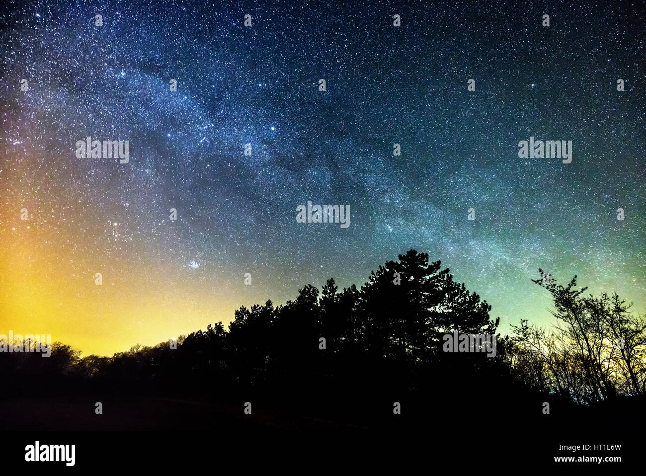Starry night with part of Milky Way over a forest Stock Photo - Alamy