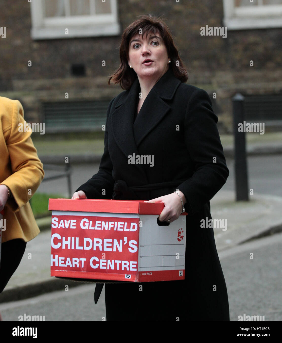 Nicky Morgan MP seen at Downing street delivering a petition to save the Glenfield Children's Heart Centre on 9th February 2017 in London Stock Photo