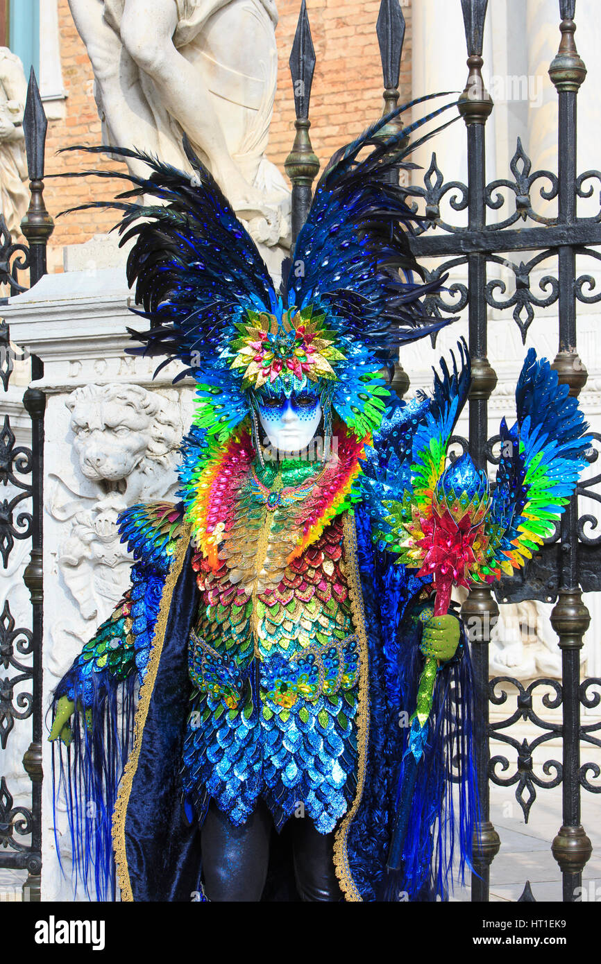 A Na'vi (Avatar) outside the Venetian Arsenal during the 2017 Carnival of Venice, Italy Stock Photo