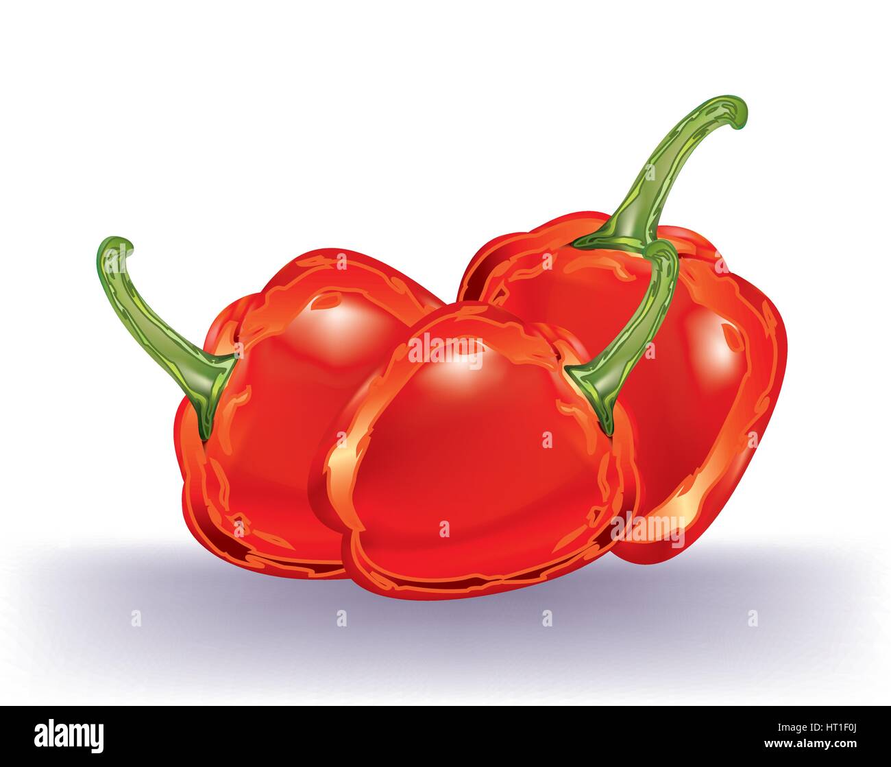 Bright red peppers on white background Stock Vector