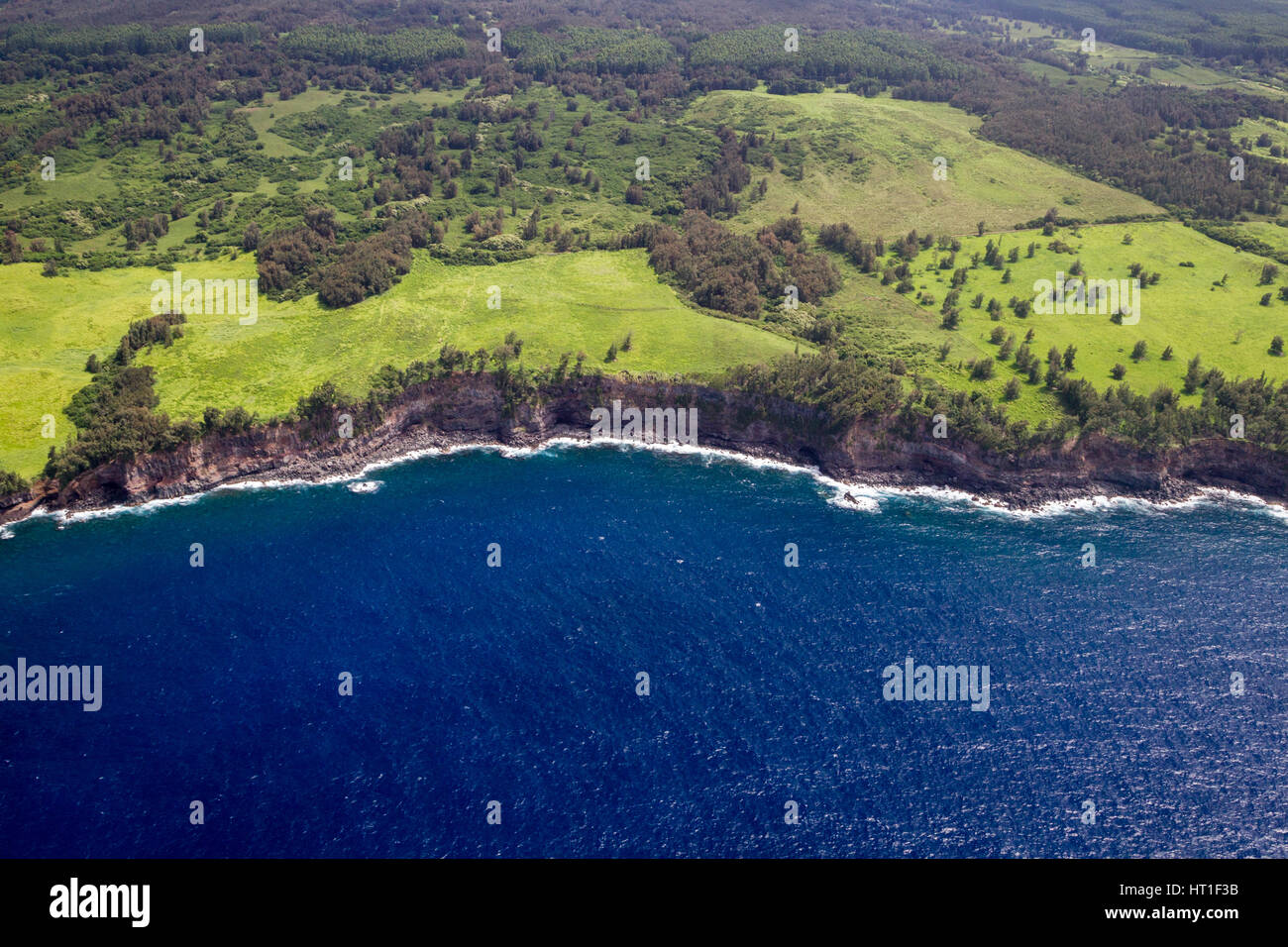 Aerial view over the East Coast of Big Island, Hawaii, USA. Stock Photo
