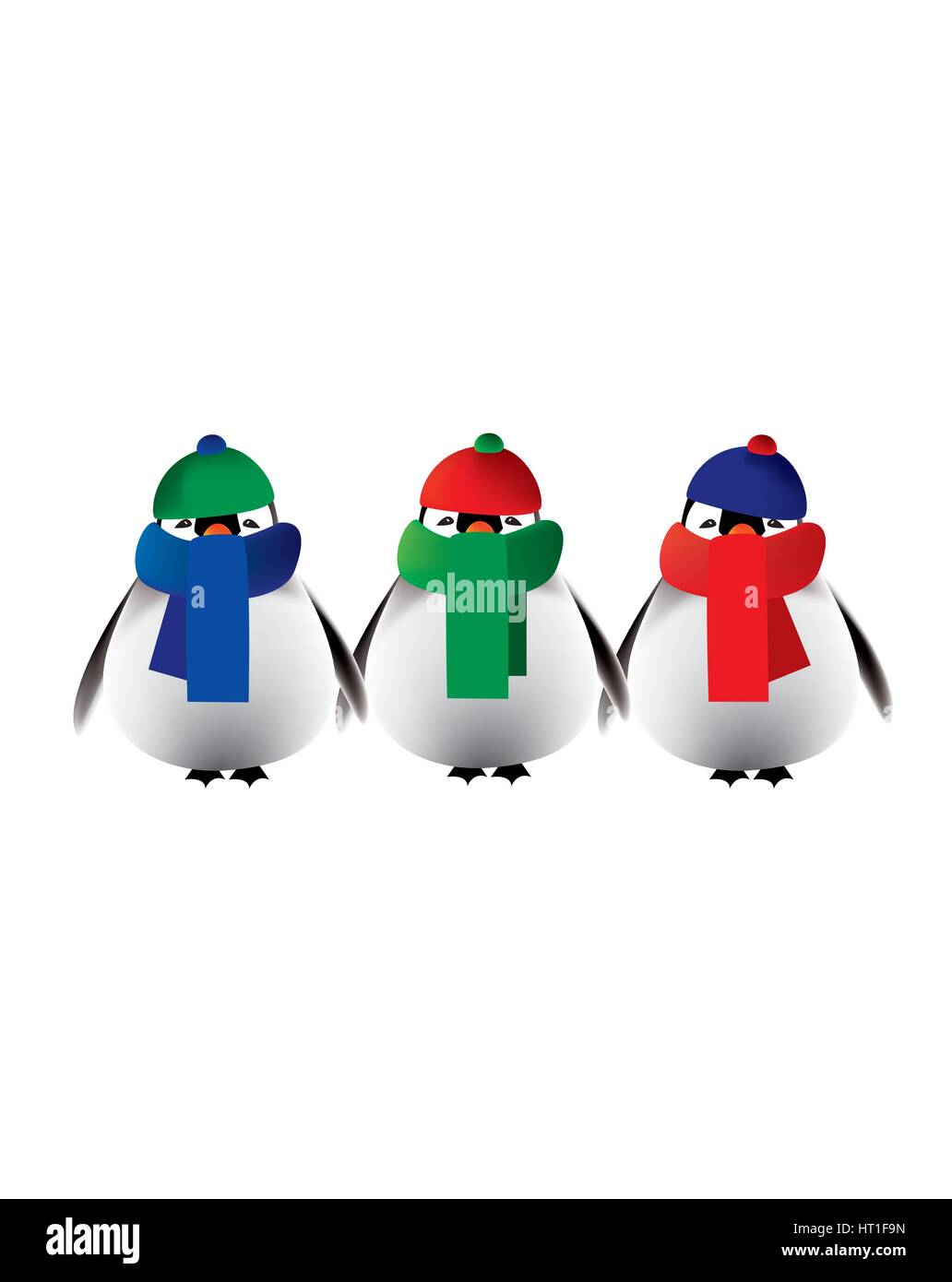Penguins in the snow, having fun. Stock Vector