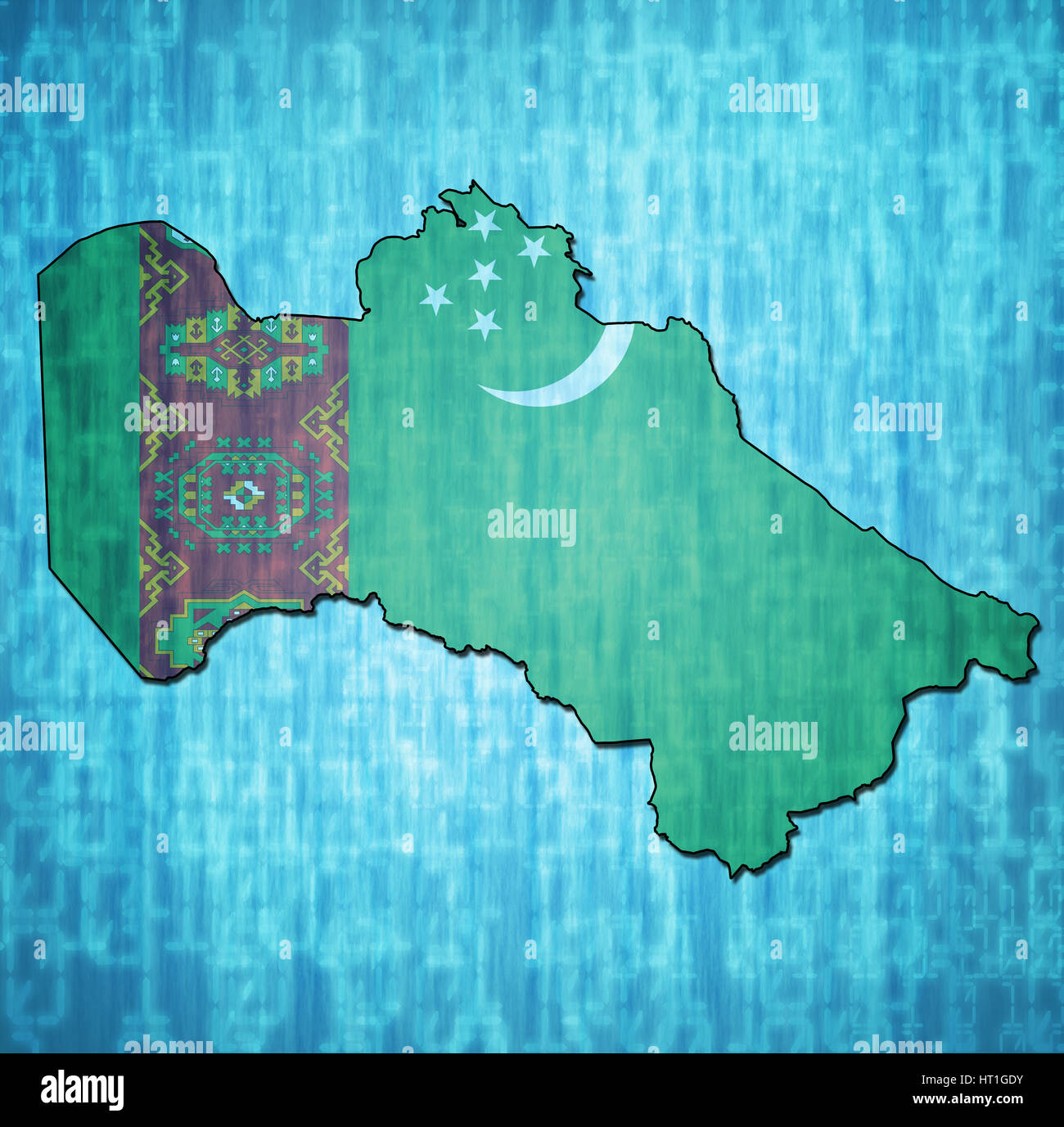 map with flag of turkmenistan with national borders Stock Photo - Alamy