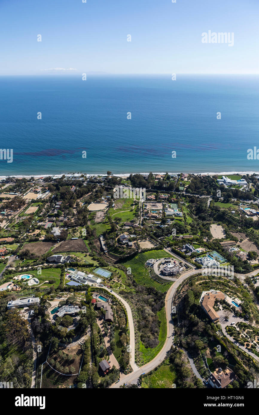 Aerial view of pacific ocean view estates in Malibu, California Stock