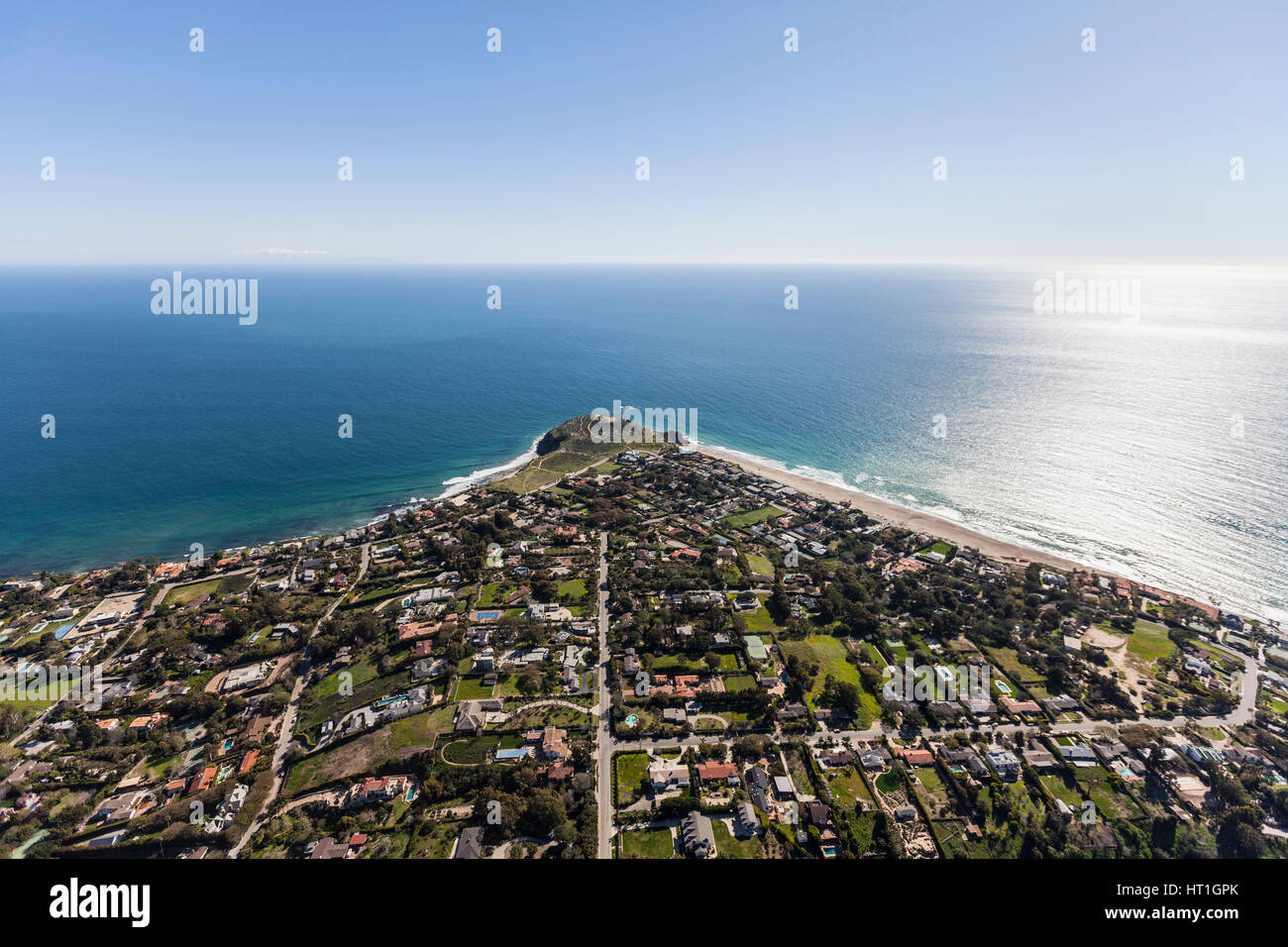 Aerial view of multimillion dollar ocean view homes in the Point Dume