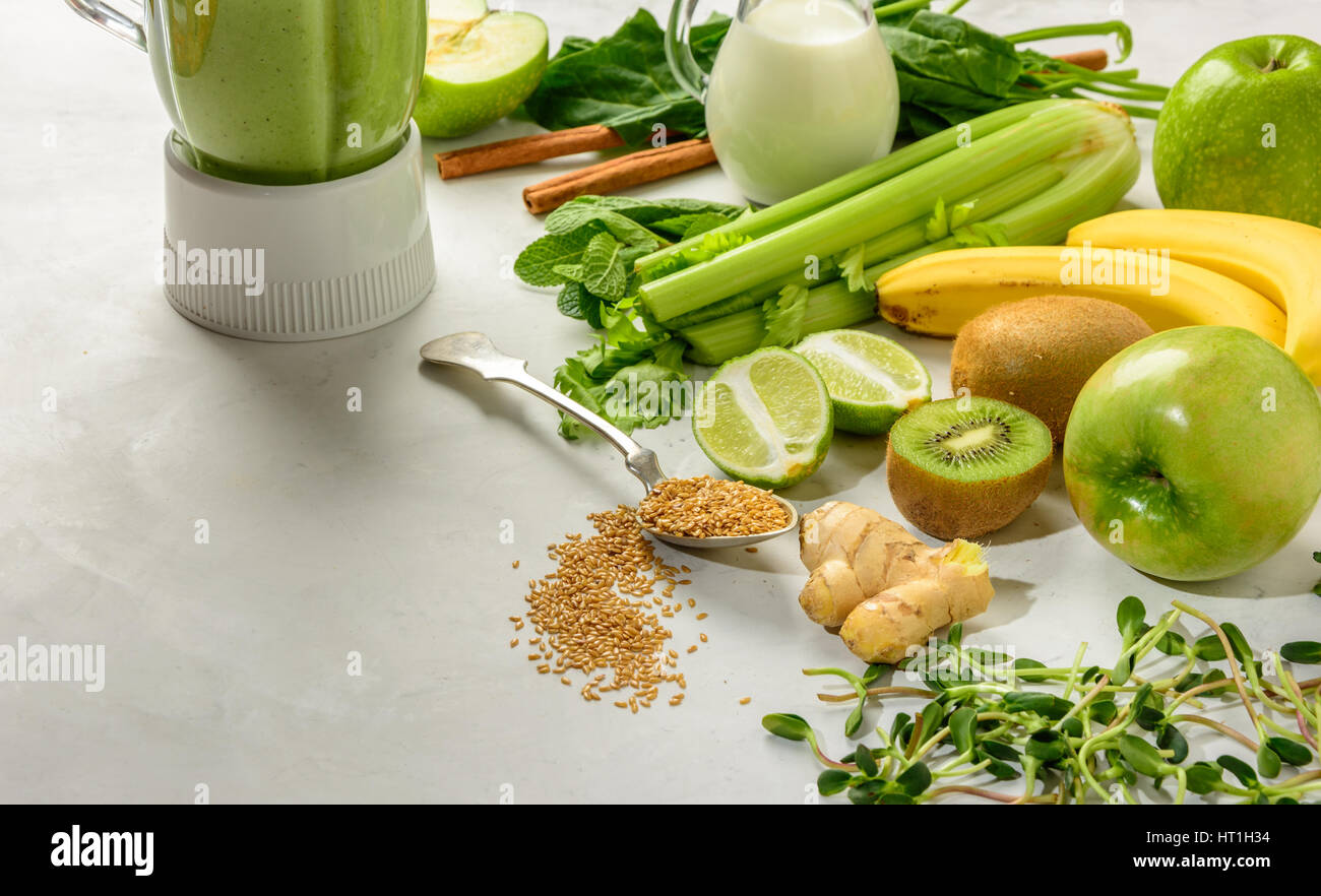 Prepared ingredients for smoothies rich in vitamins and minerals is very useful for health and a healthy lifestyle Stock Photo