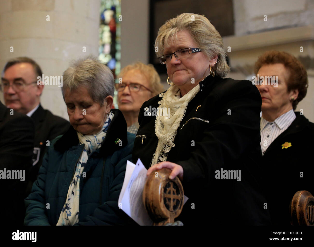 Family and friends of those who died in the Zeebrugge ferry disaster, during a service at St Mary's Church in Dover, Kent, marking the 30th anniversary of the disaster. Stock Photo