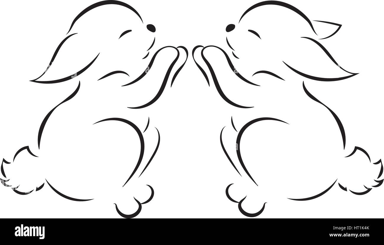 black image two little rabbits isolated on white background Stock ...
