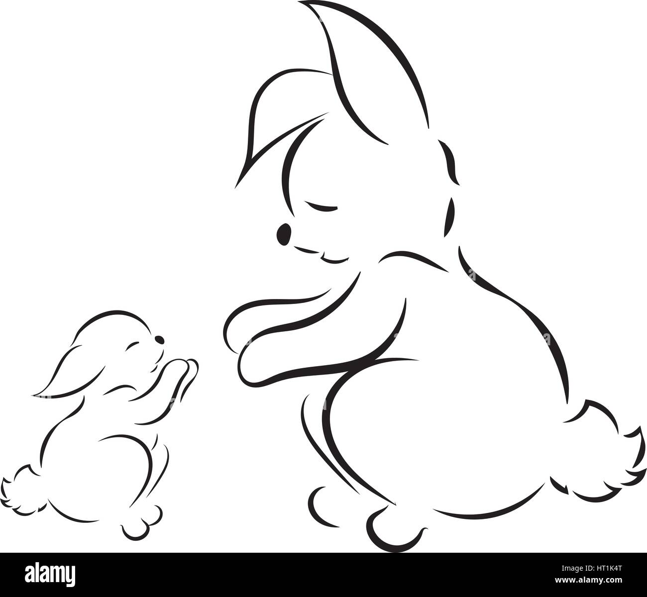 Vector image of cute rabbits mother and baby isolated on white ...