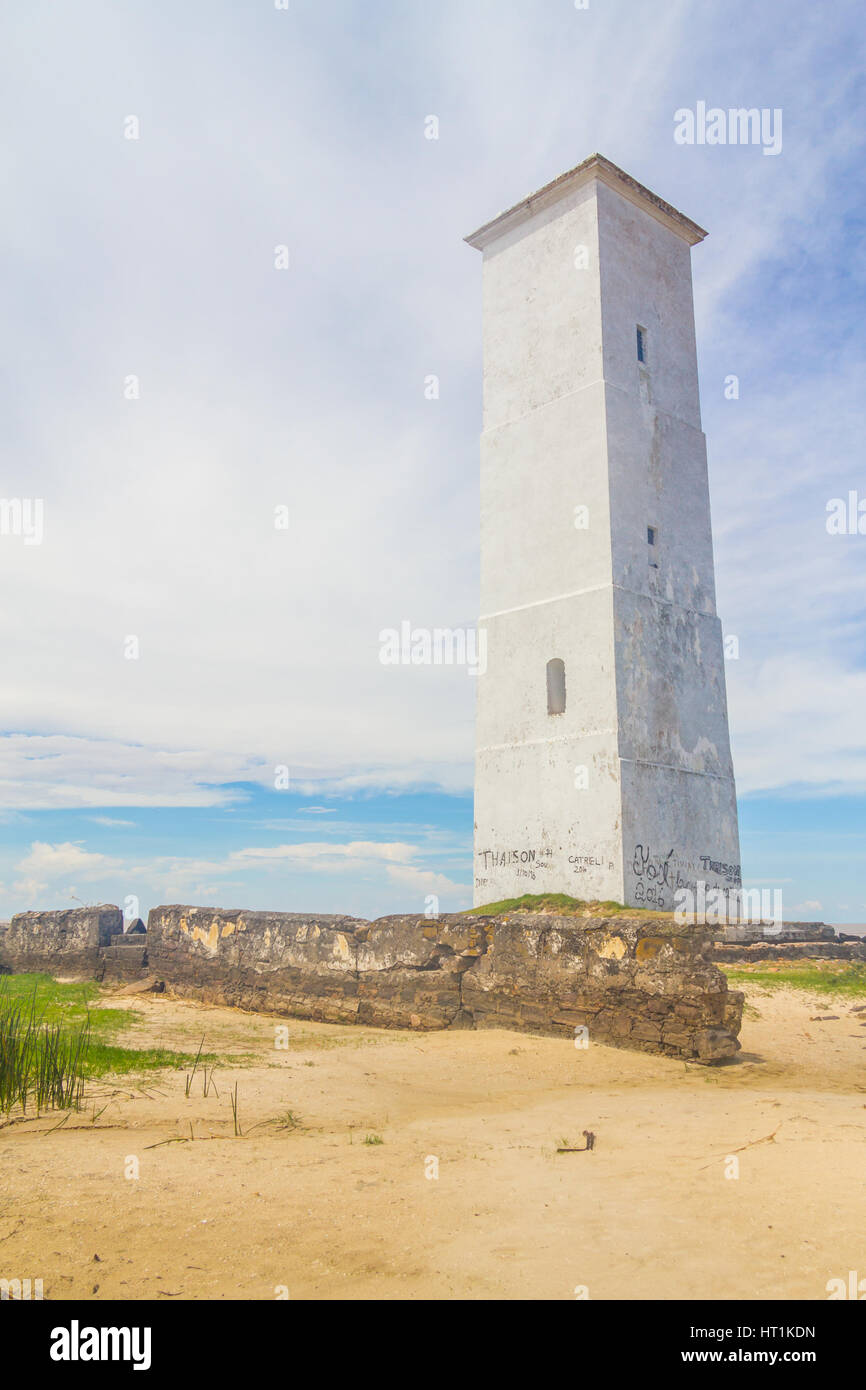 Lagoa dos Patos lighthouse with clouds and blue sky Stock Photo