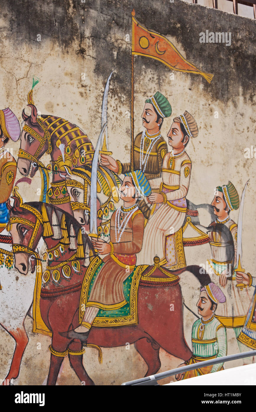 Detail from a large piece of wall art in the center of Udaipur, India