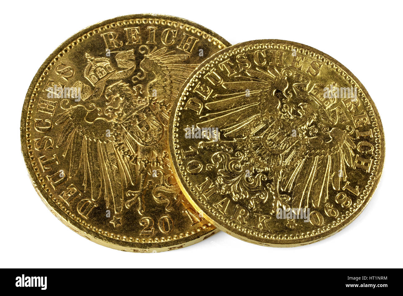 Hamburg gold coins (German Empire Goldmark) isolated on white background Stock Photo