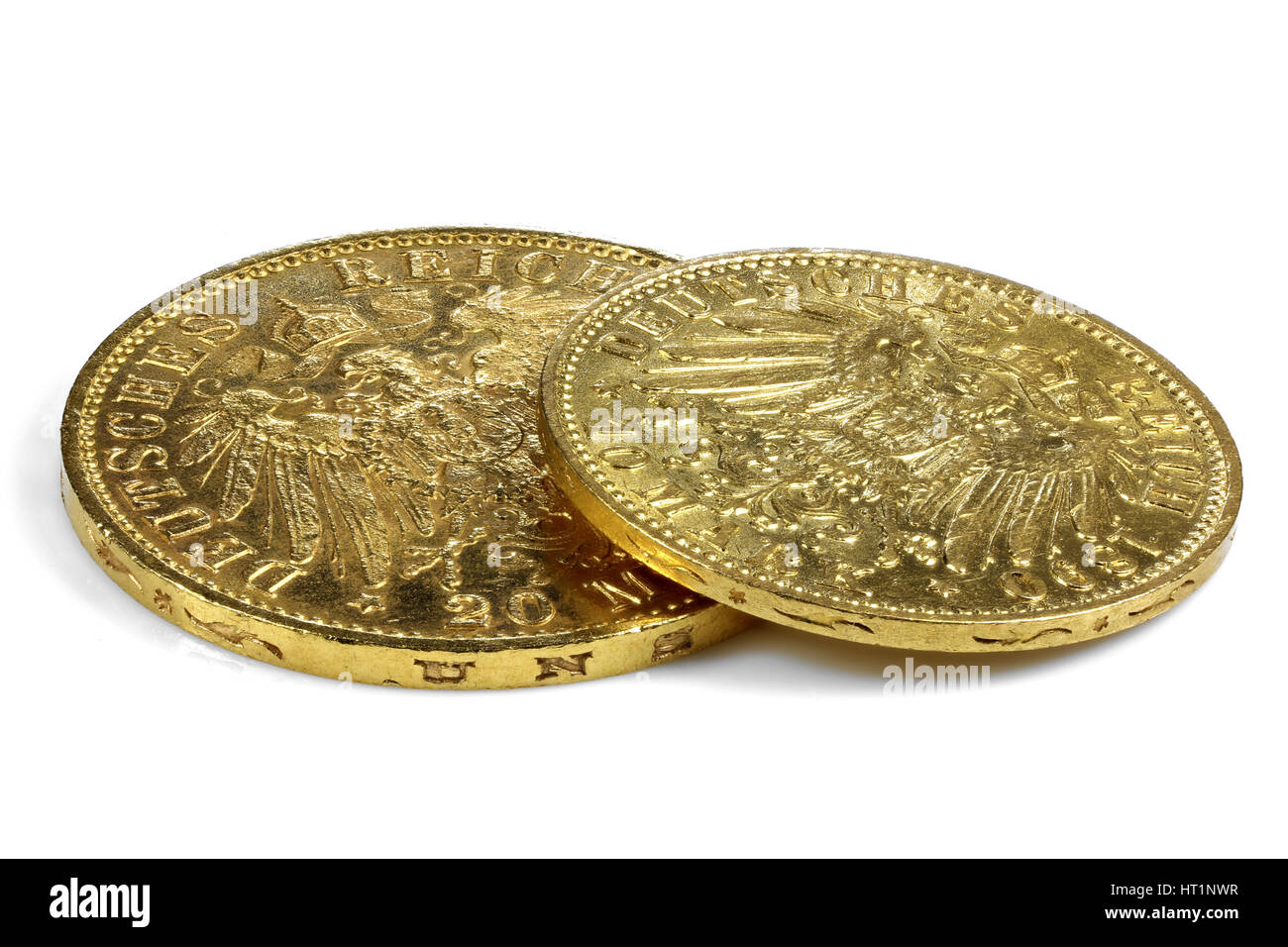 Hamburg gold coins (German Empire Goldmark) isolated on white background Stock Photo