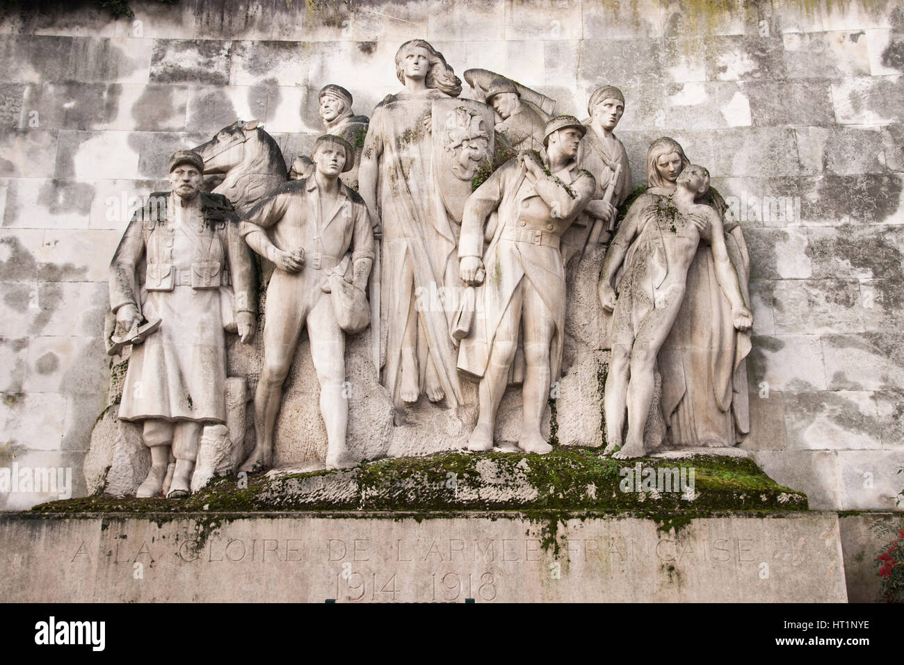The First World War memorial statue on the wall of Passy Cemetery in Paris France. Stock Photo
