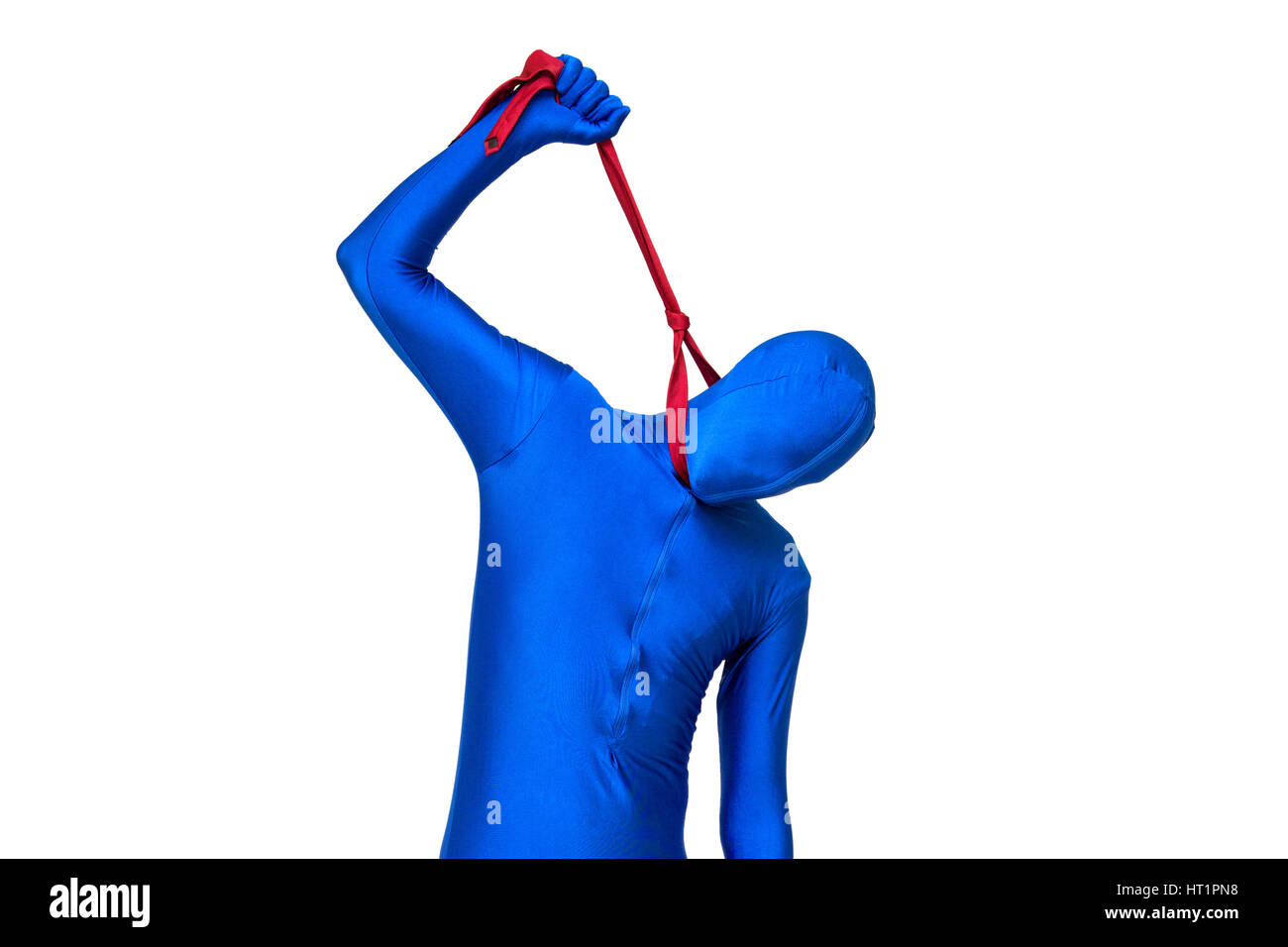 Mysterious blue man in costume isolated on white Stock Photo Alamy