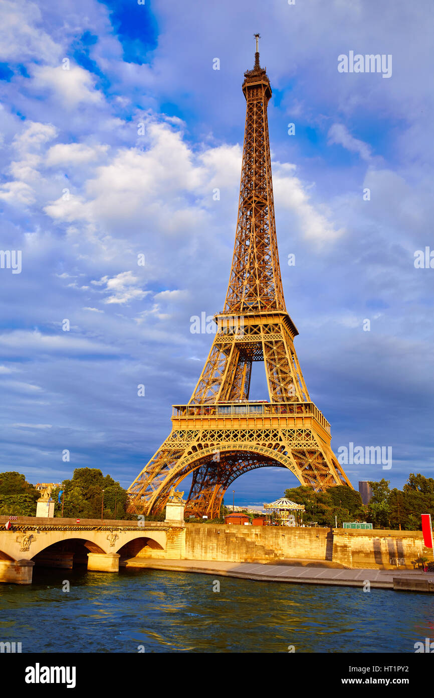 Eiffel tower at sunset in Paris France Stock Photo Alamy
