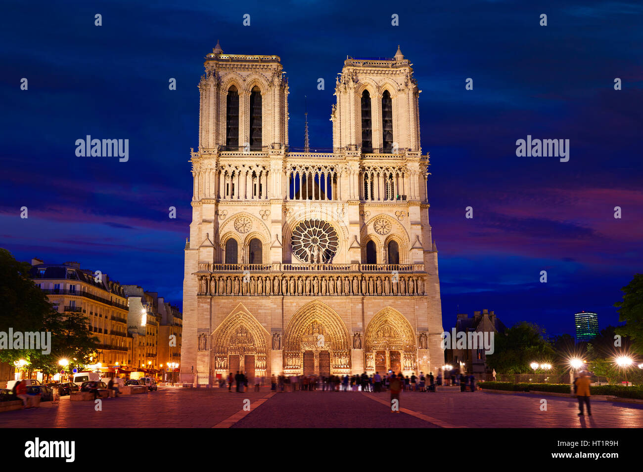 Notre Dame cathedral in Paris sunset in France French Gothic ...