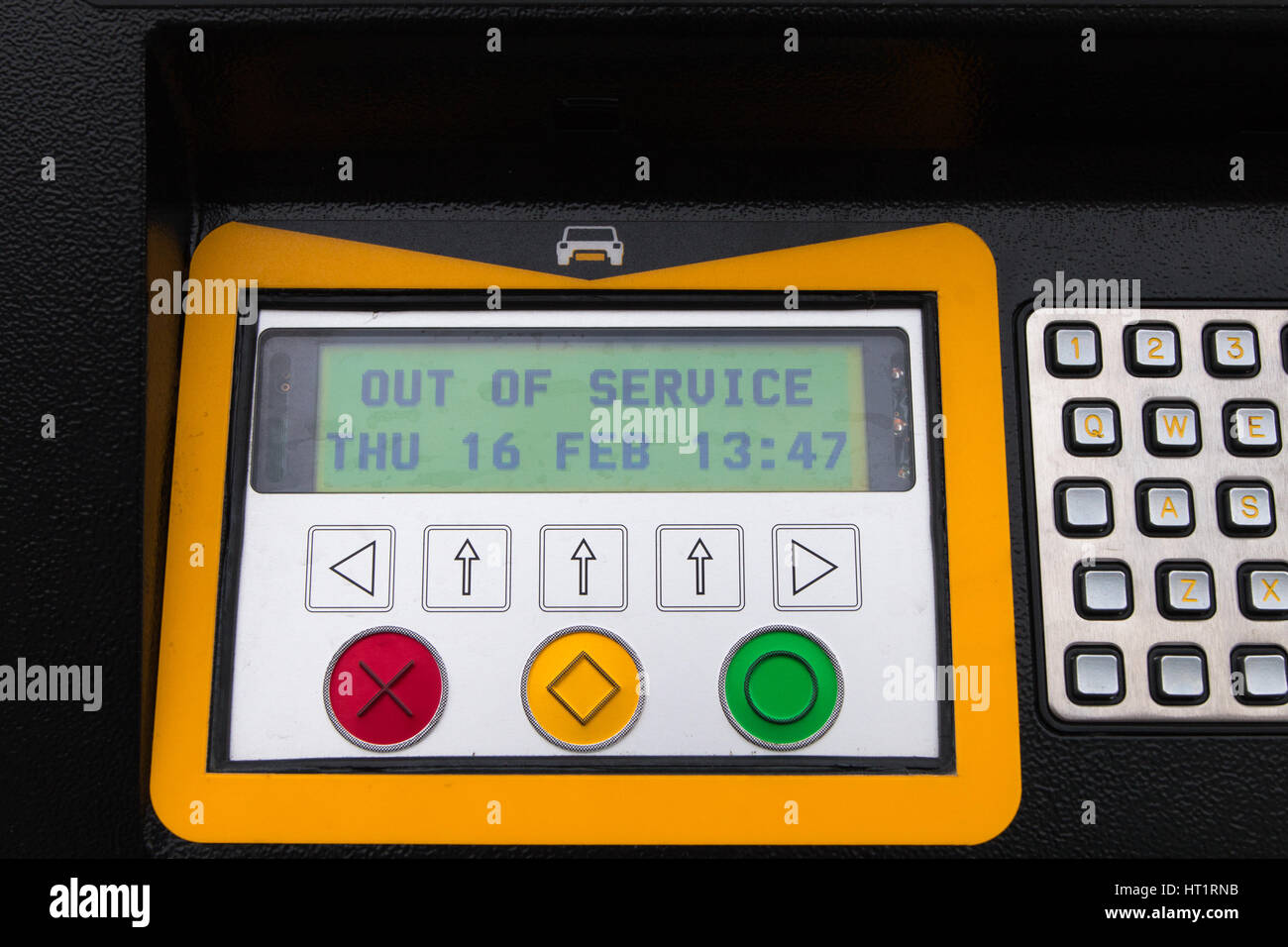 PARKING: An eletronic parking meter displaying an out of service error message. Stock Photo
