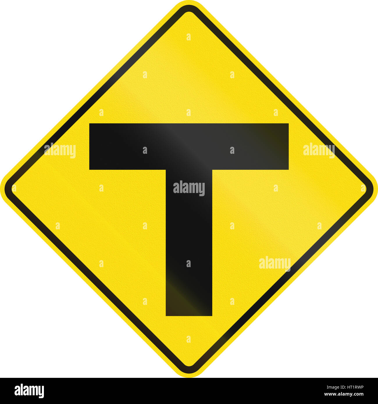 New Zealand road sign - Uncontrolled T-junction ahead Stock Photo - Alamy