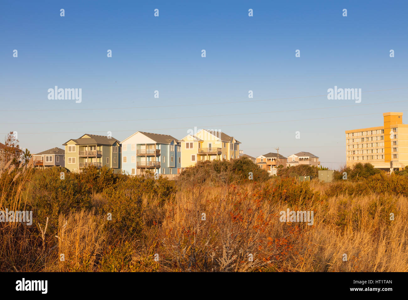 A row of rental houses and hotel on Cape Hatteras National Seashore