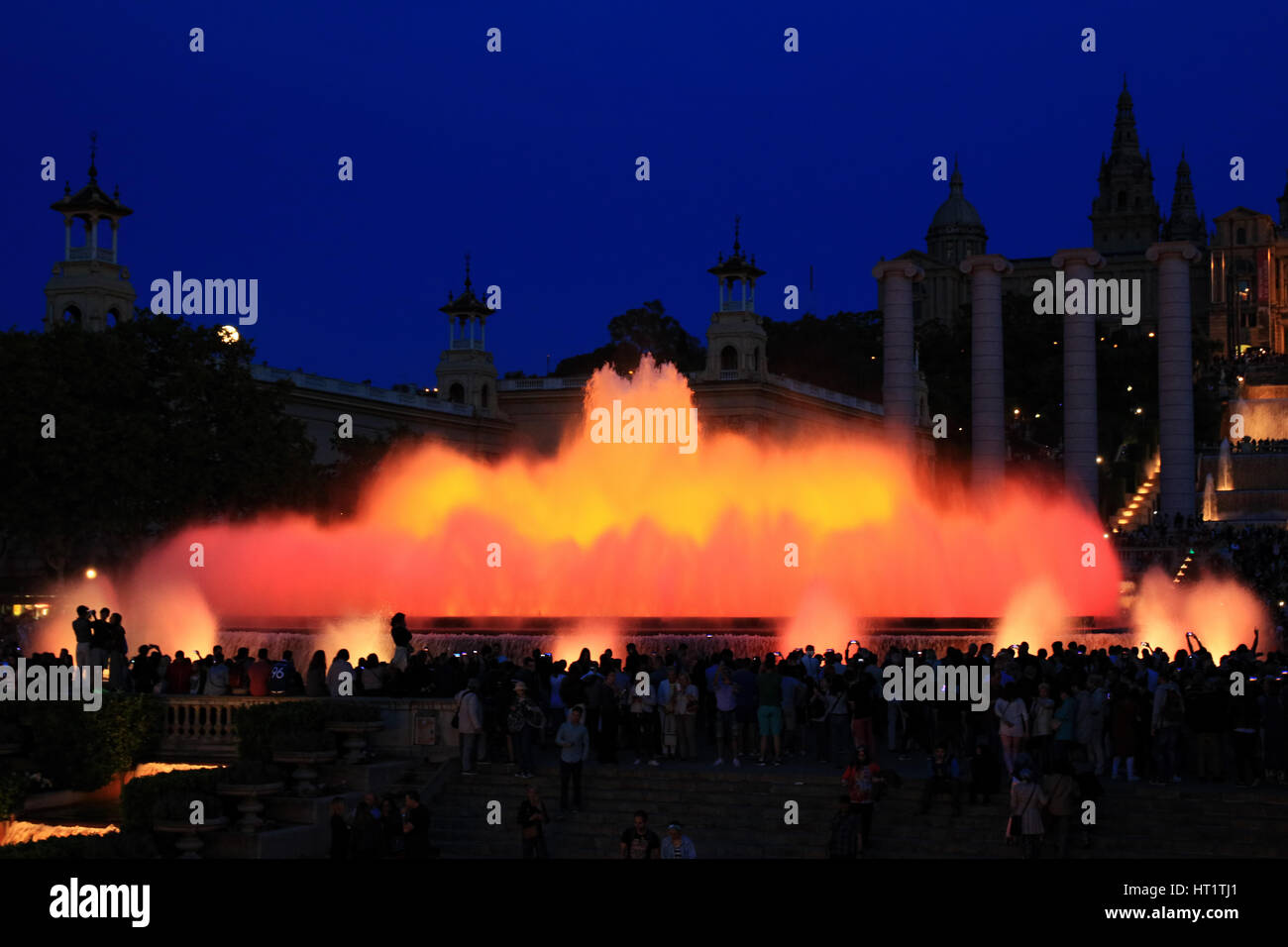 Fountains of the Font Magica in Barcelona at night, Spain Stock Photo