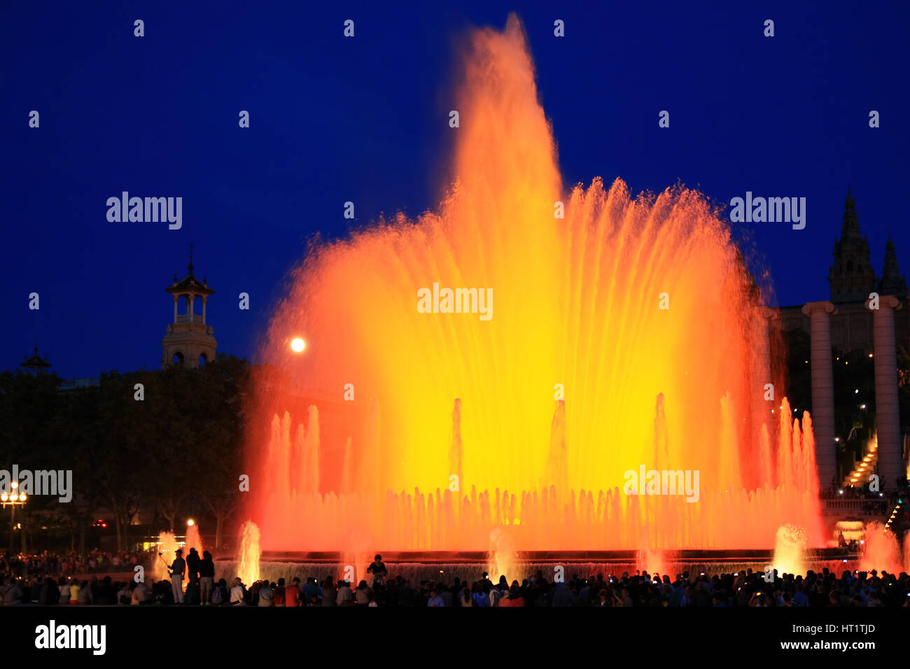 Fountains of the Font Magica in Barcelona at night, Spain Stock Photo