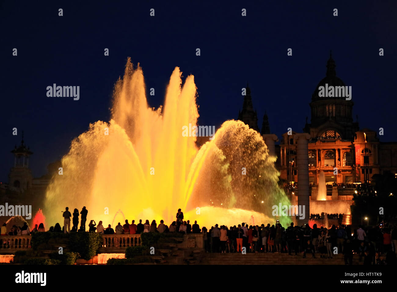 Fountains of the Font Magica in Barcelona at night, Spain Stock Photo
