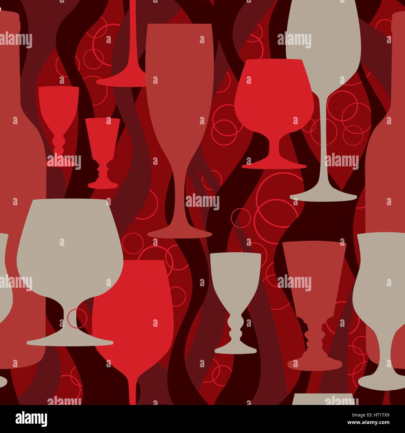 Cocktail party background in retro style Dish wear seamless pattern with wine glasses Stock Vector