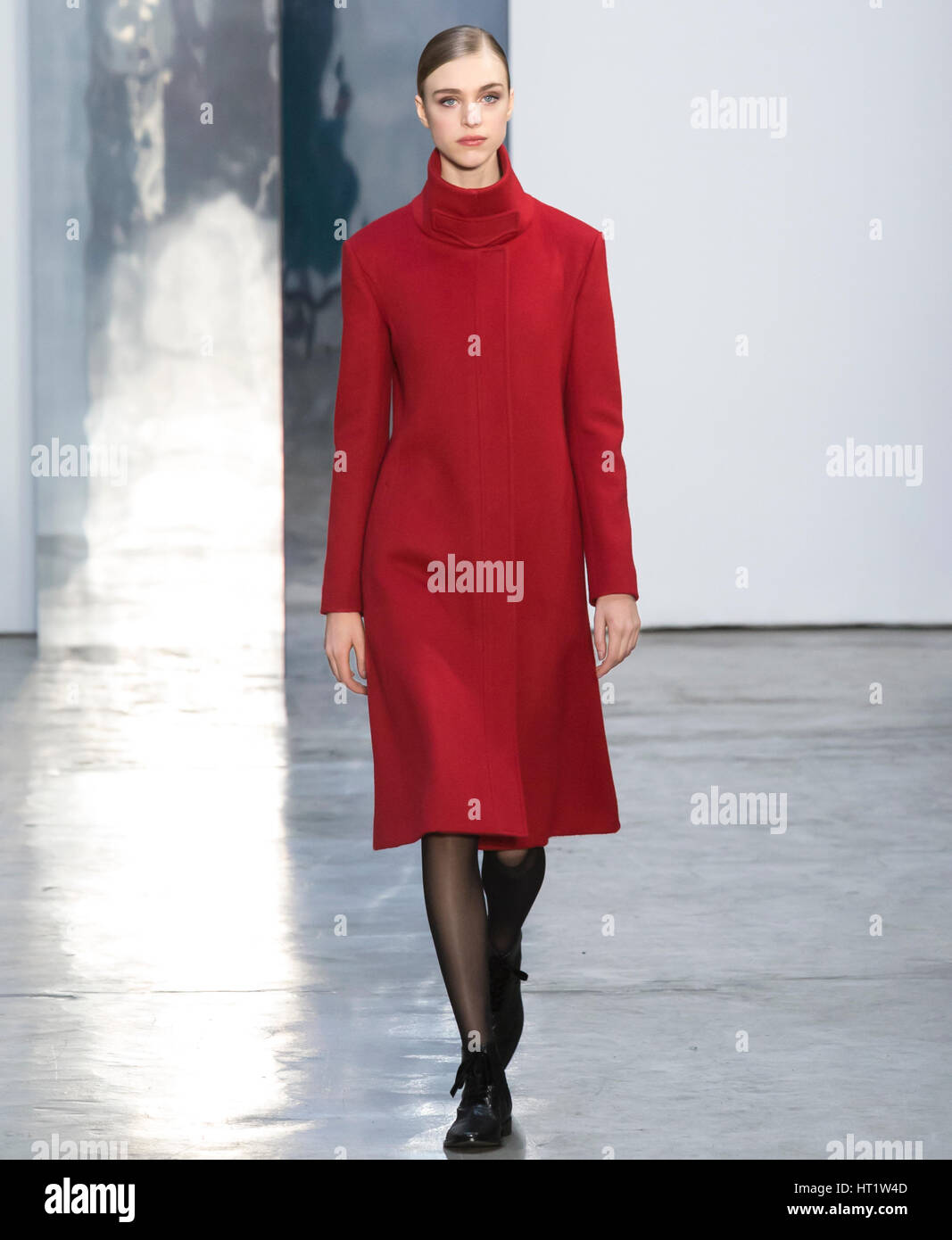 NEW YORK, NY - FEBRUARY 13, 2017: Hedvig Palm walks the runway at the Carolina Herrera Fall Winter 2017 fashion show during New York Fashion Week Stock Photo