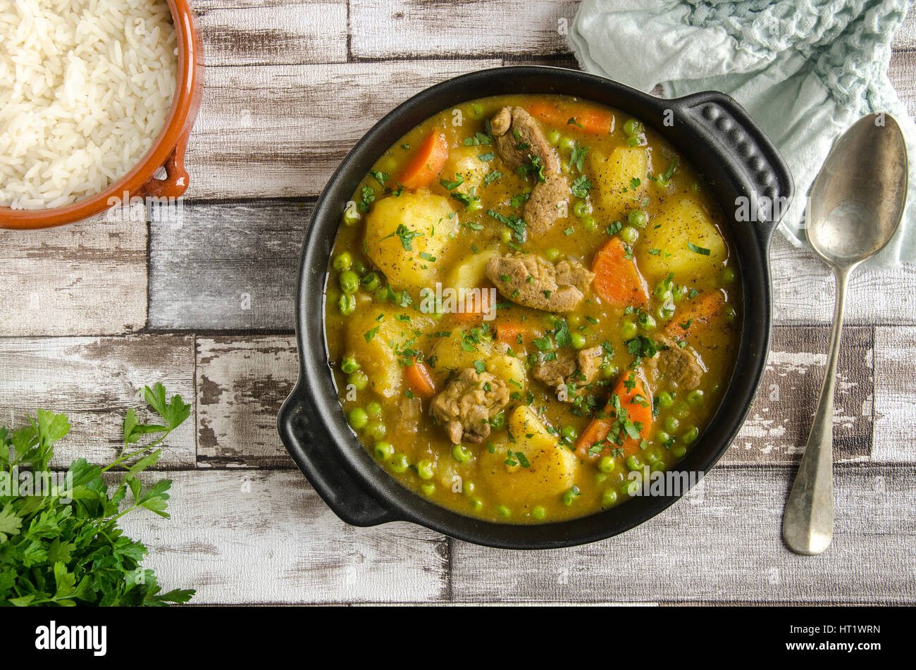 Spicy lamb and vegetable stew with basmati rice Stock Photo Alamy