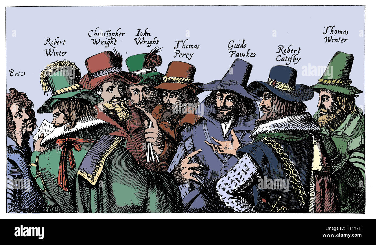 Guy Fawkes and the Gunpowder Plotters, 1605. Artist: Unknown Stock Photo