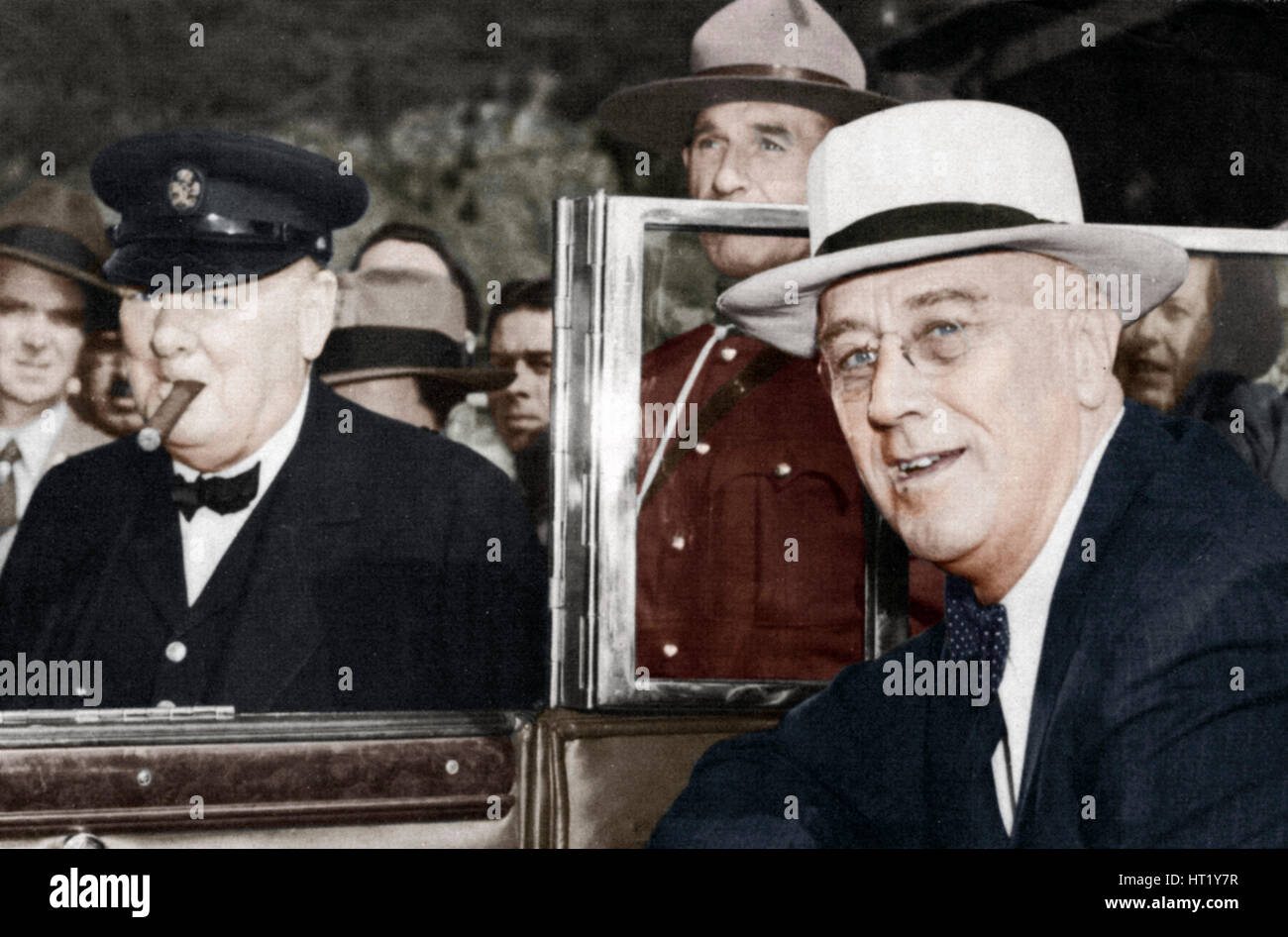 Franklin D Roosevelt and Winston Churchill meeting in Quebec, Canada, 1944. Artist: Unknown Stock Photo